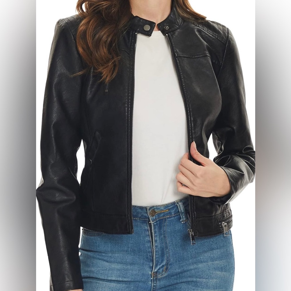 🌸 3 for 25 Women’s Slim Black Faux Leather Jacket